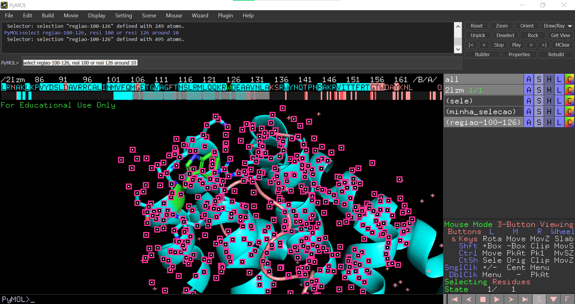 Selecionando partes de uma proteína com PyMOL (comando select)